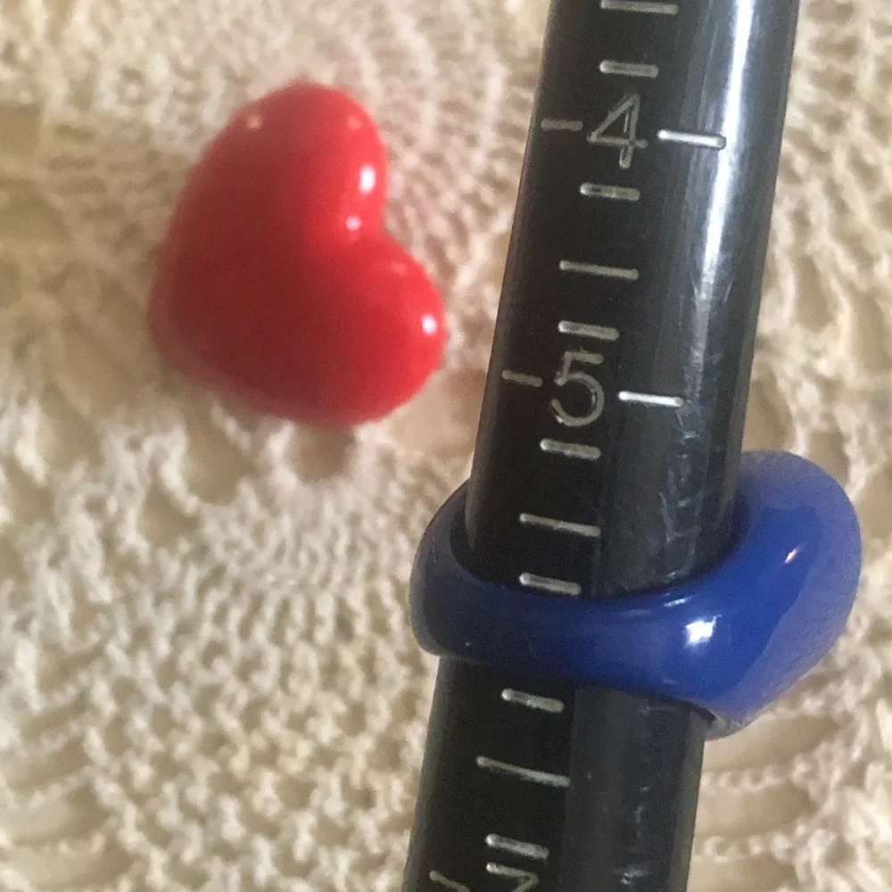 Vintage Lucite Blue Heart Ring & Red Heart Brooch